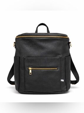 Fawn Design Black Diaper Bag Backpack Faux Leather Gold Zip